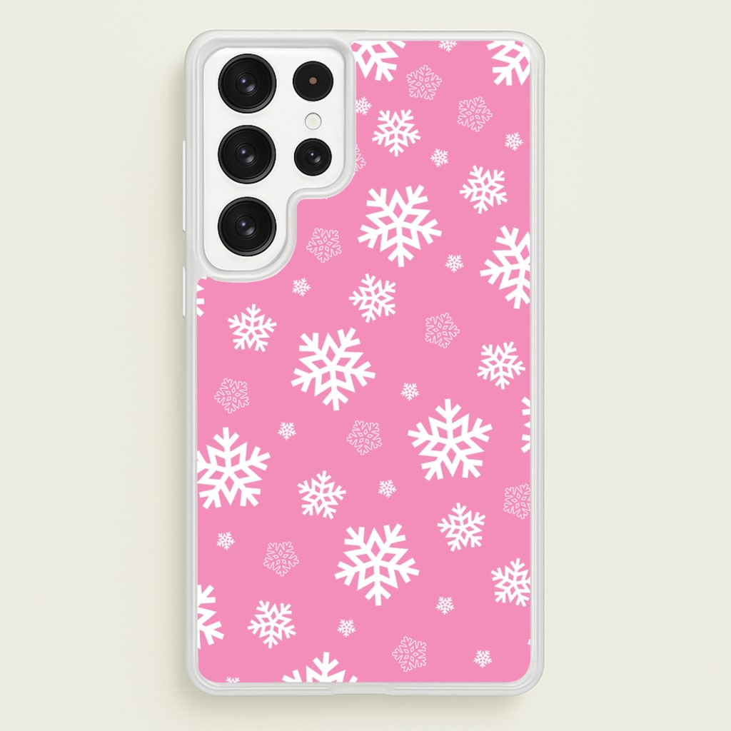 Snow Pink Pattern - Christmas Patterns Phone Case for Galaxy S22 Ultra