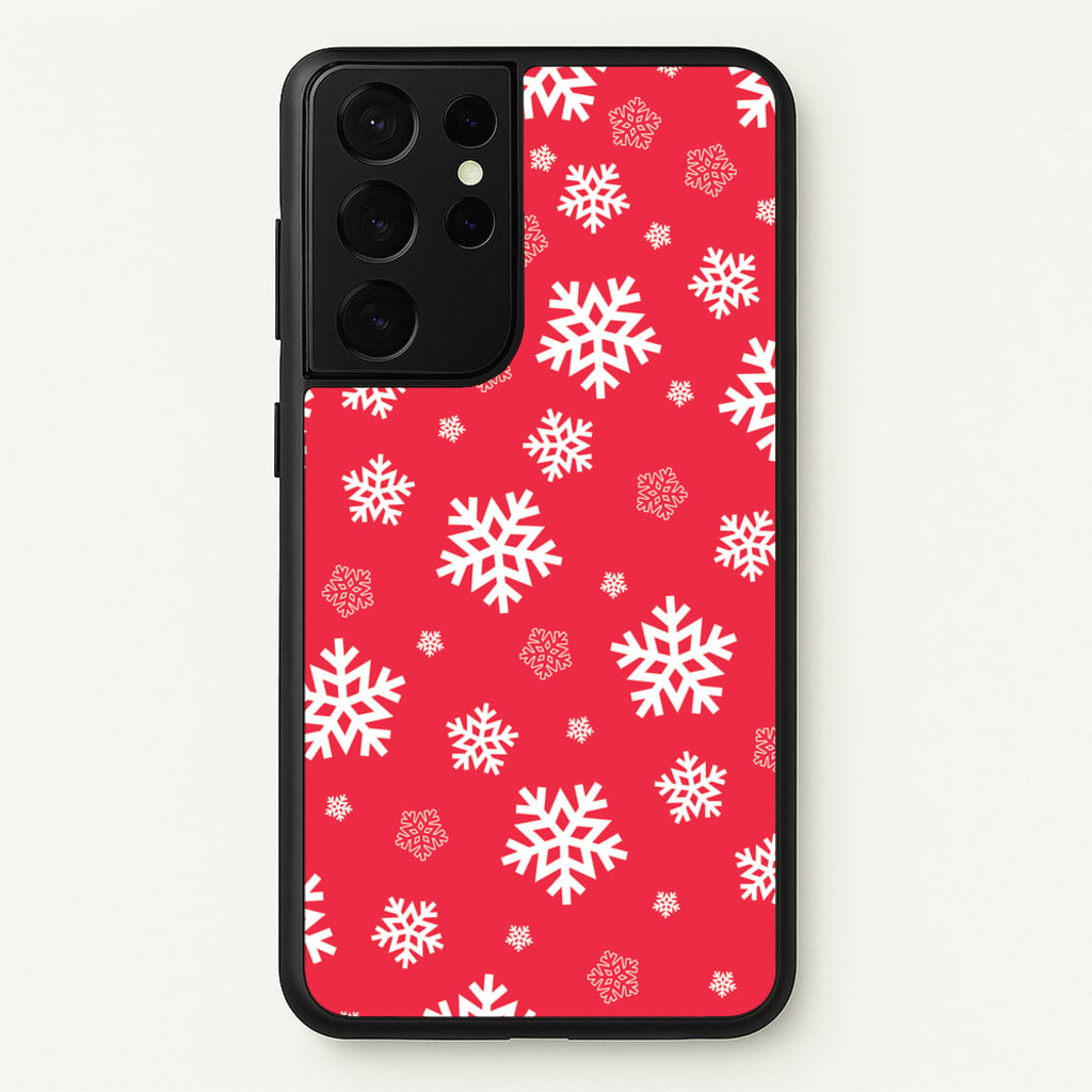 Red Snow Pattern - Christmas Patterns Phone Case for Galaxy S21 Ultra