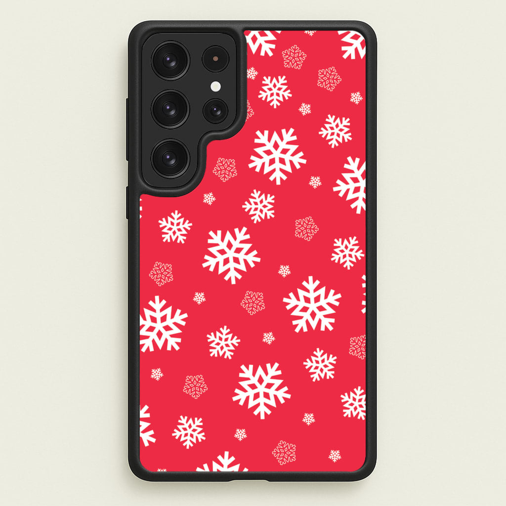 Red Snow Pattern - Christmas Patterns Phone Case for Galaxy S23 Ultra