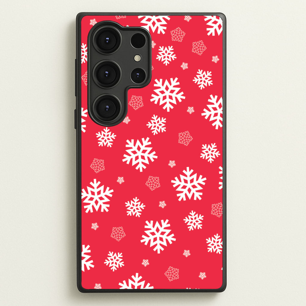 Red Snow Pattern - Christmas Patterns Phone Case for Galaxy S25 Ultra