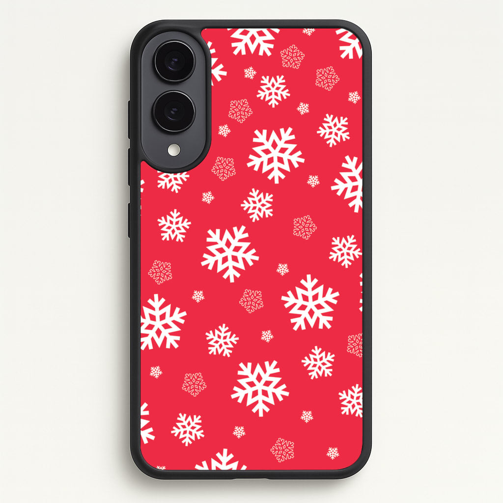 Red Snow Pattern - Christmas Patterns Phone Case for Galaxy S25 Edge