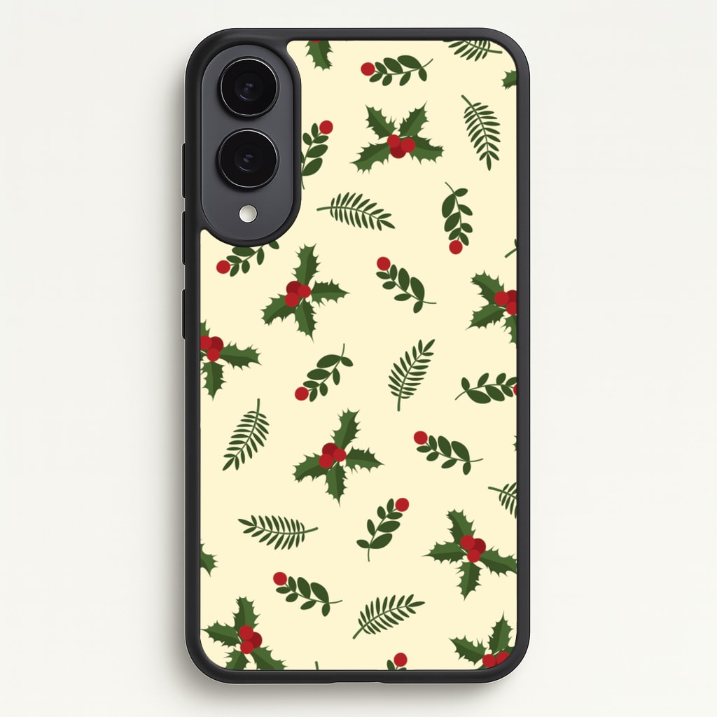 Holly Green Pattern - Christmas Patterns Phone Case for Galaxy S25 Edge