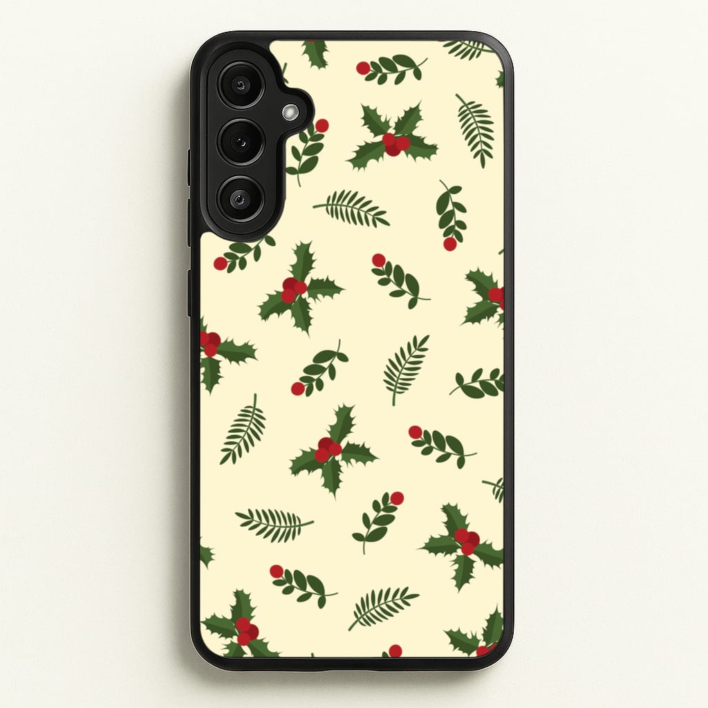 Holly Green Pattern - Christmas Patterns Phone Case for Galaxy A36