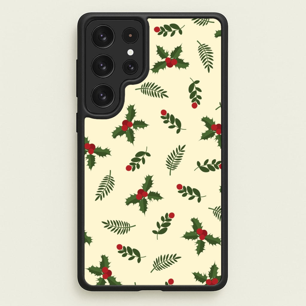 Holly Green Pattern - Christmas Patterns Phone Case for Galaxy S22 Ultra