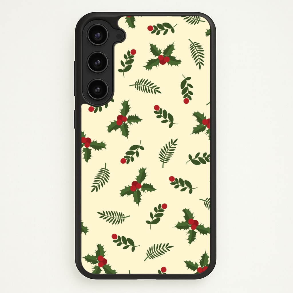 Holly Green Pattern - Christmas Patterns Phone Case for Galaxy S23 Plus