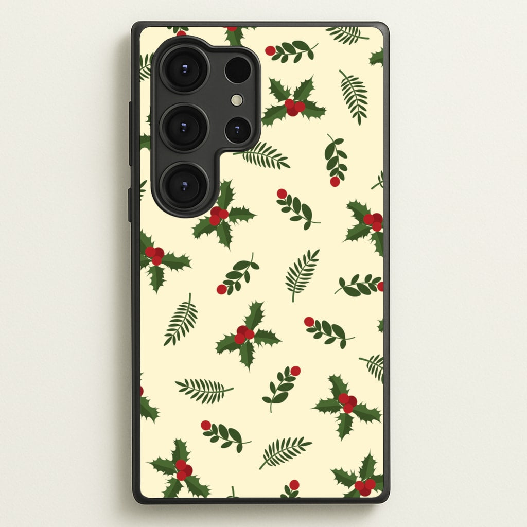 Holly Green Pattern - Christmas Patterns Phone Case for Galaxy S25 Ultra