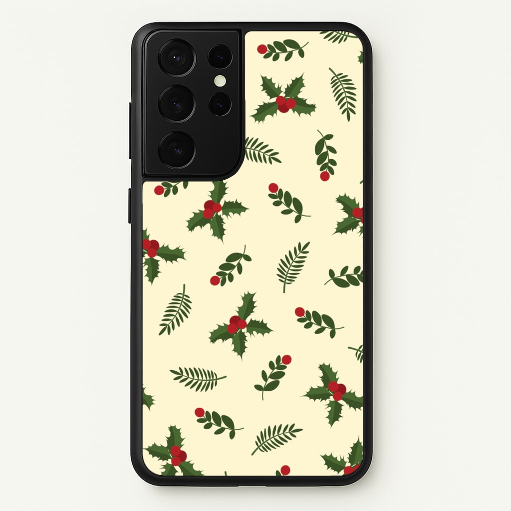 Holly Green Pattern - Christmas Patterns Phone Case for Galaxy S21 Ultra