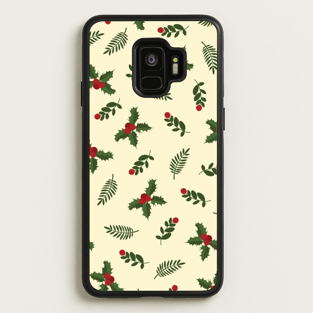 Holly Green Pattern - Christmas Patterns Phone Case for Galaxy S9