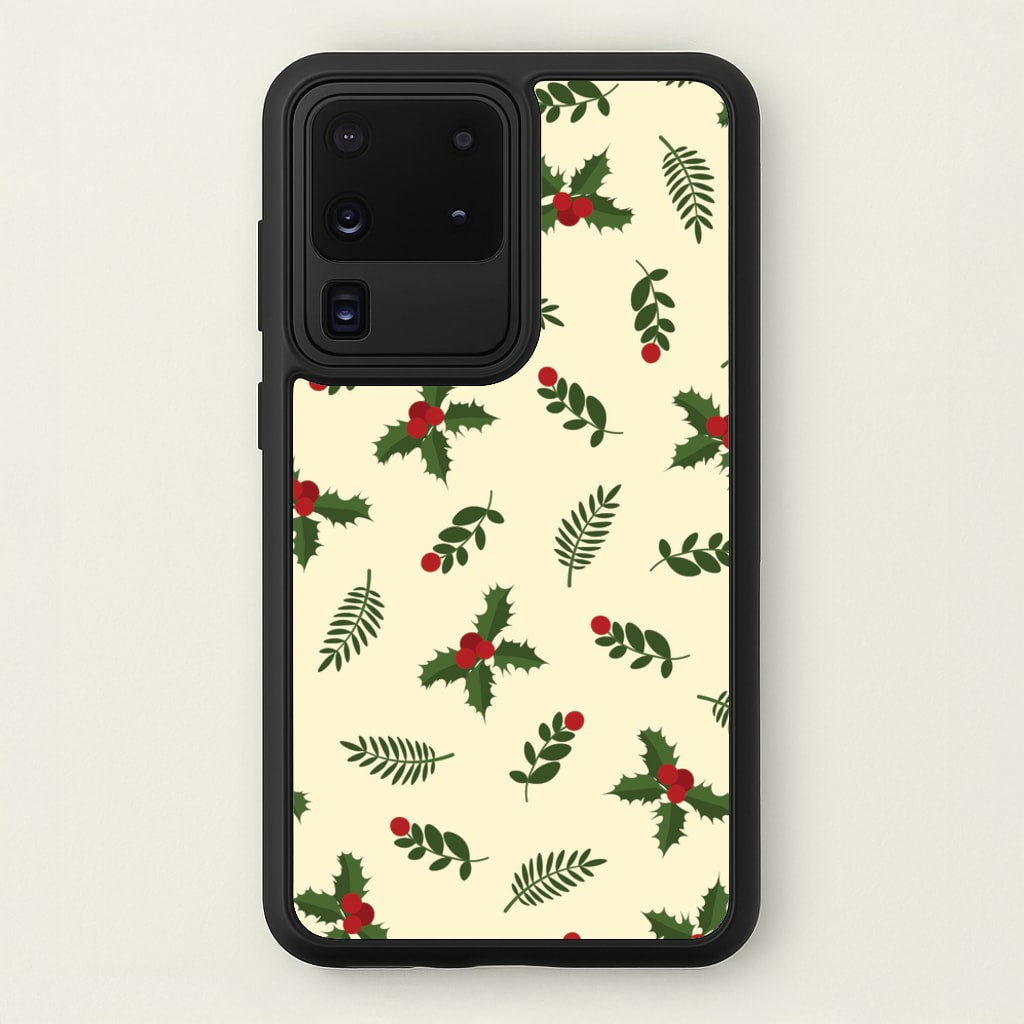 Holly Green Pattern - Christmas Patterns Phone Case for Galaxy S20 Ultra