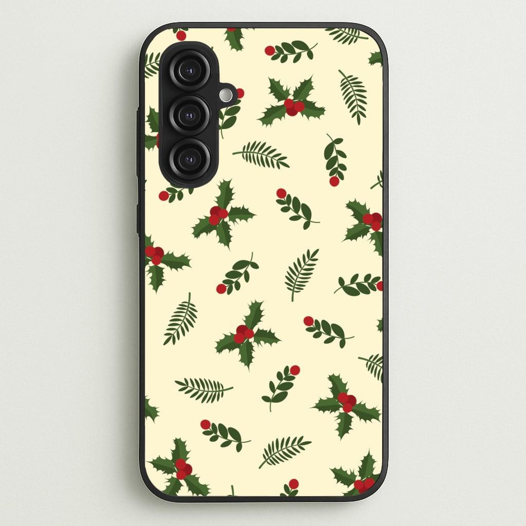 Holly Green Pattern - Christmas Patterns Phone Case for Galaxy S23FE