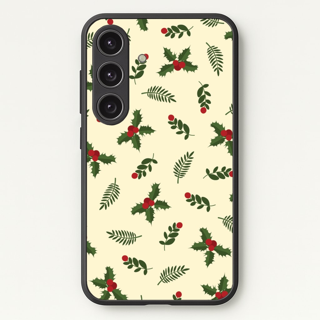 Holly Green Pattern - Christmas Patterns Phone Case for Galaxy S24 Plus
