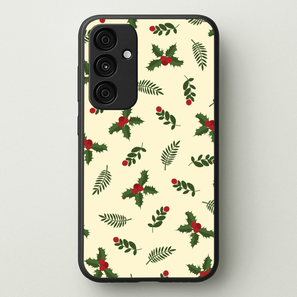 Holly Green Pattern - Christmas Patterns Phone Case for Galaxy A35