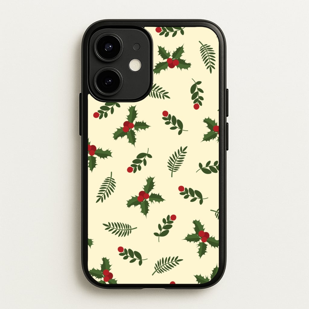 Holly Green Pattern - Christmas Patterns Phone Case for iPhone 12 / 12 Pro