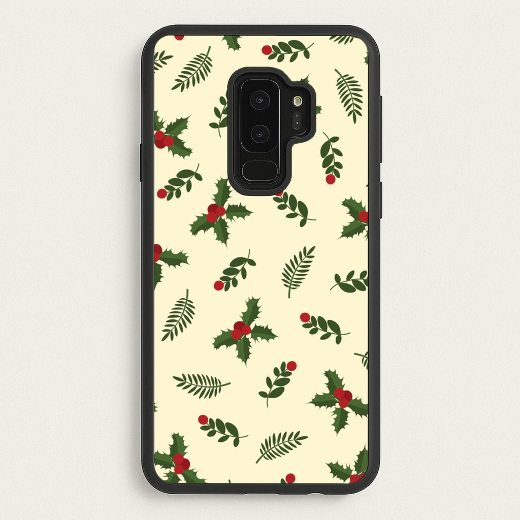 Holly Green Pattern - Christmas Patterns Phone Case for Galaxy S9 Plus