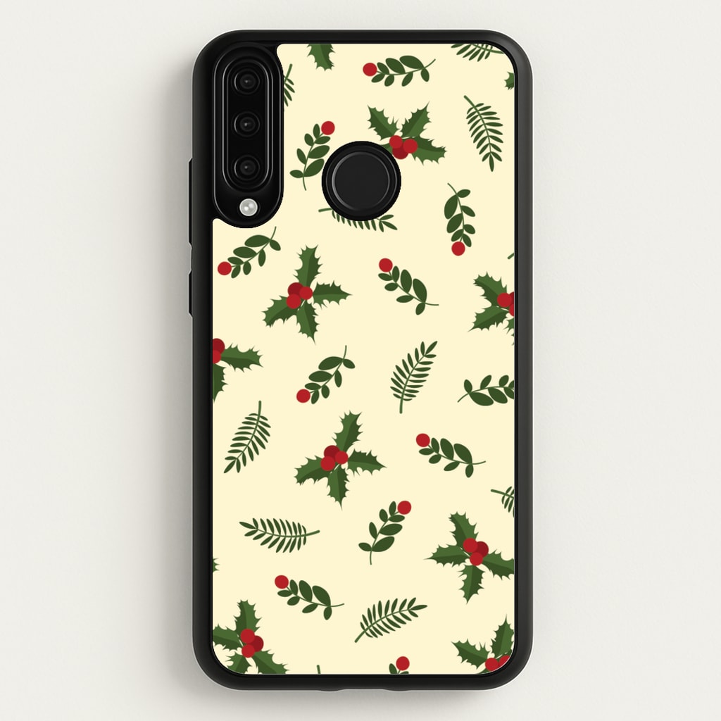 Holly Green Pattern - Christmas Patterns Phone Case for Huawei P30 Lite