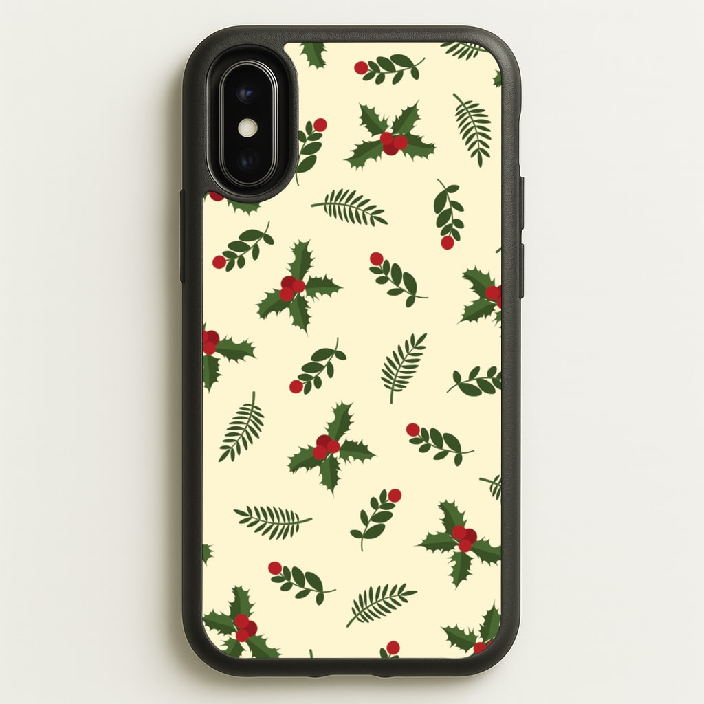 Holly Green Pattern - Christmas Patterns Phone Case for iPhone X / XS