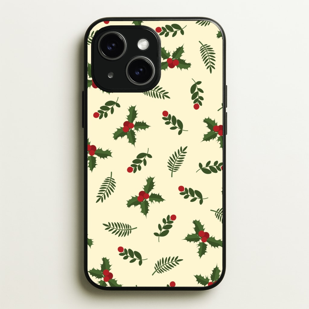Holly Green Pattern - Christmas Patterns Phone Case for iPhone 15 Plus
