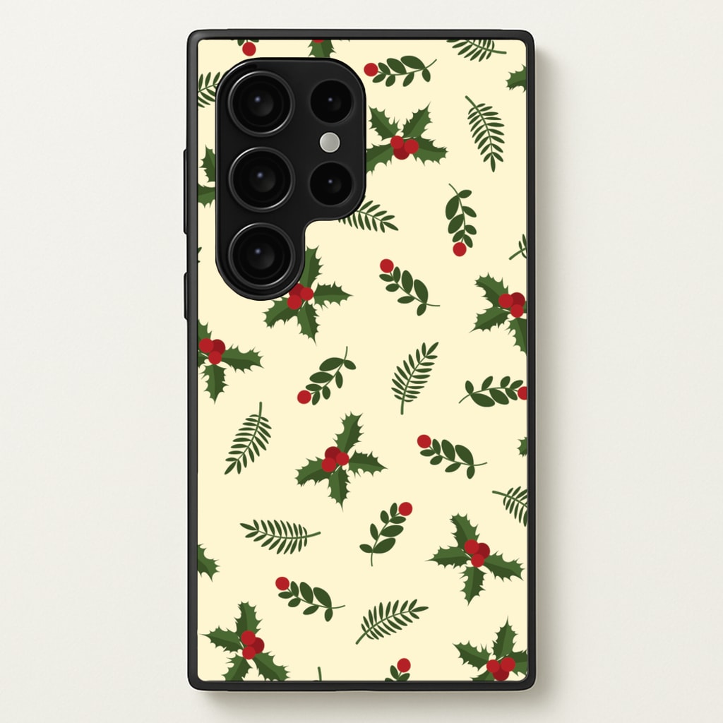 Holly Green Pattern - Christmas Patterns Phone Case for Galaxy S24 Ultra