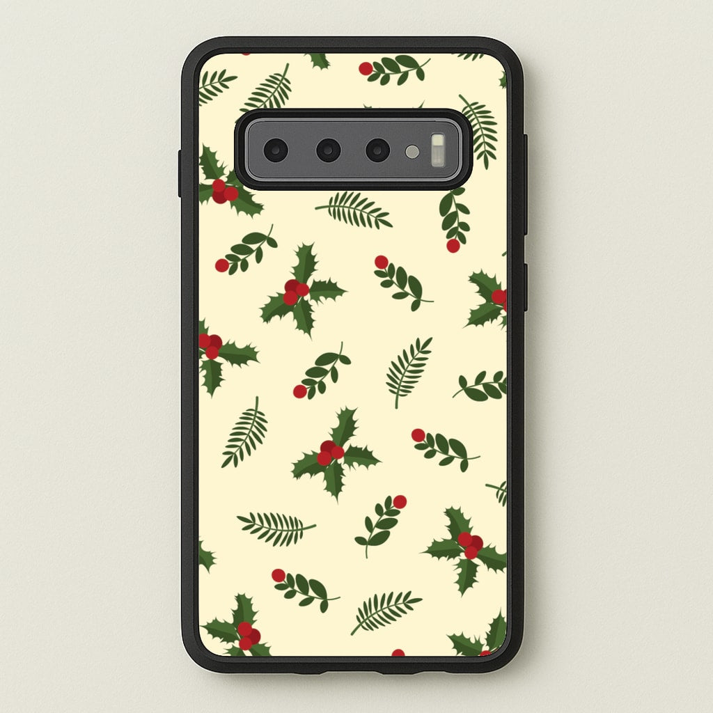 Holly Green Pattern - Christmas Patterns Phone Case for Galaxy S10 Plus