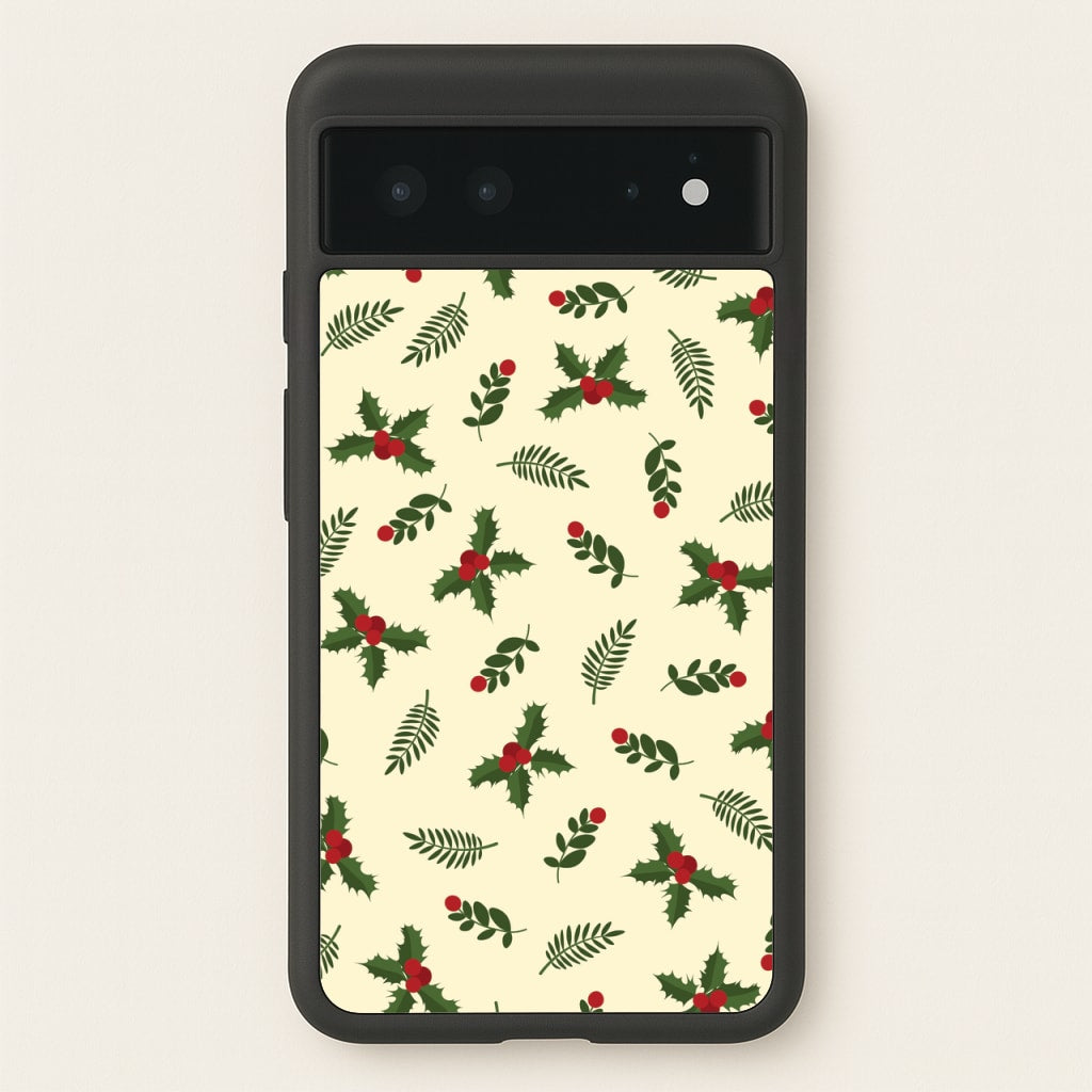 Holly Green Pattern - Christmas Patterns Phone Case for Google Pixel 6