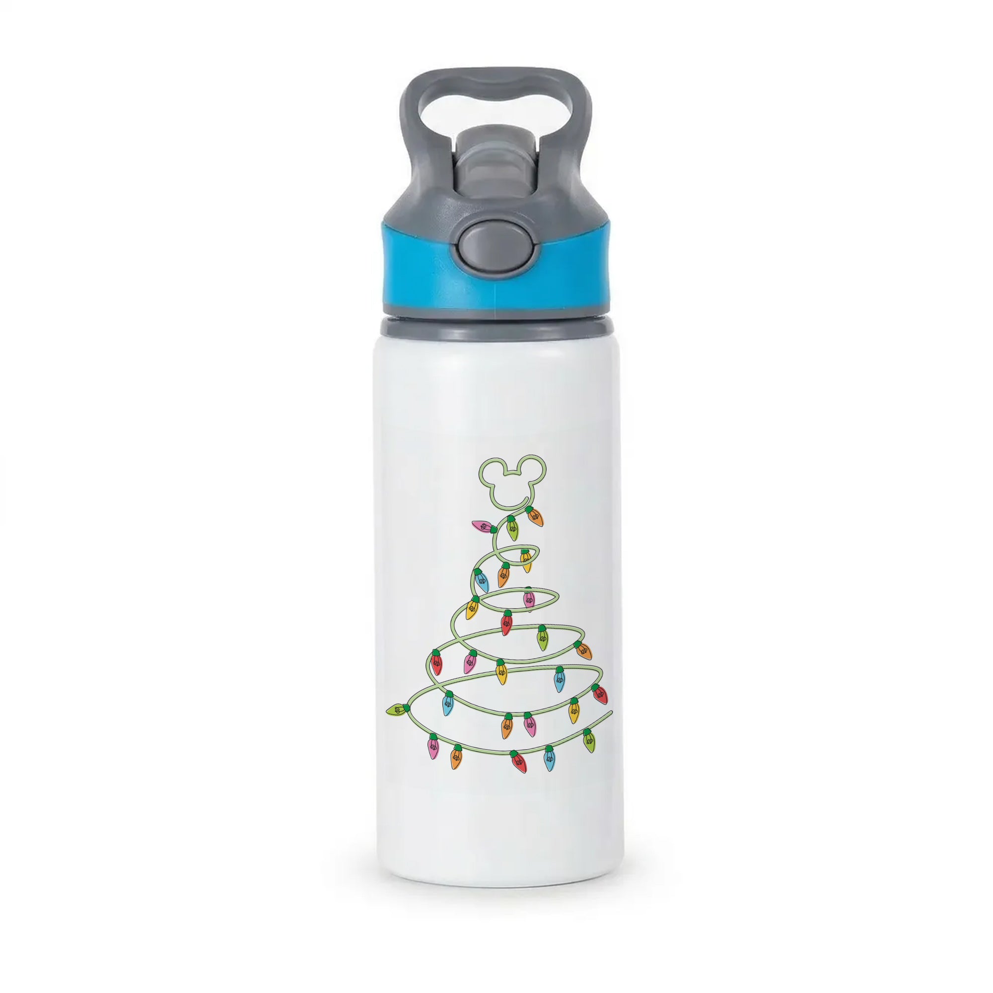 Cartoon Mouse Christmas Tree Lights Active Water Bottle - Blue