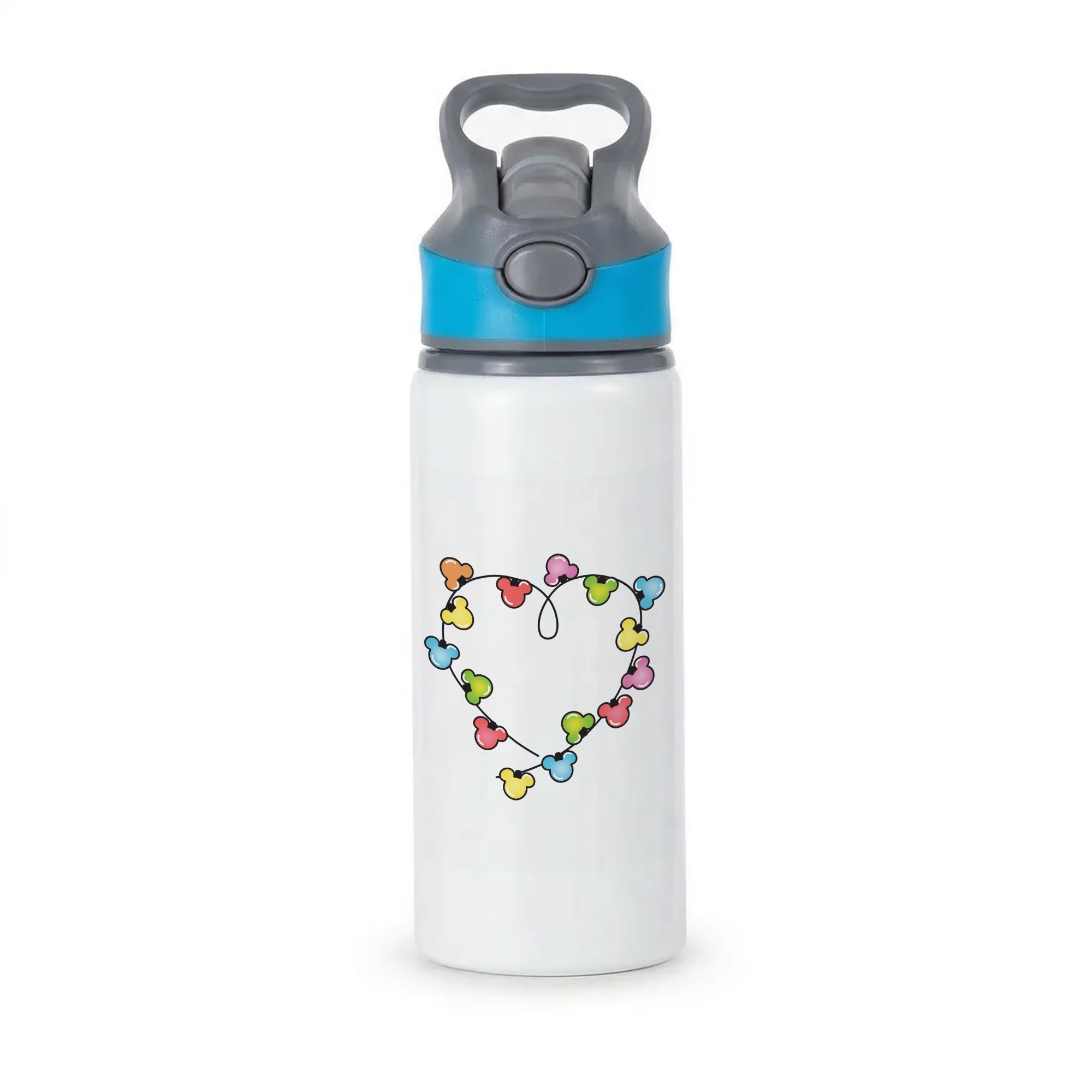 Cartoon Mouse Christmas Fairylights Heart Active Water Bottle - Blue