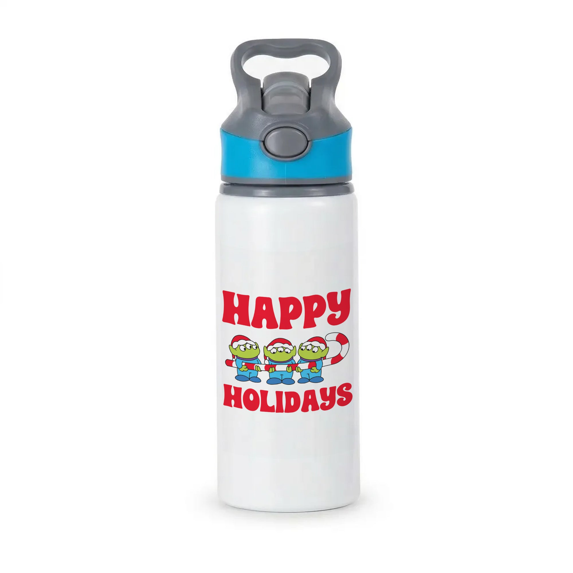 Happy Holidays Cute Green Aliens Active Water Bottle - Blue