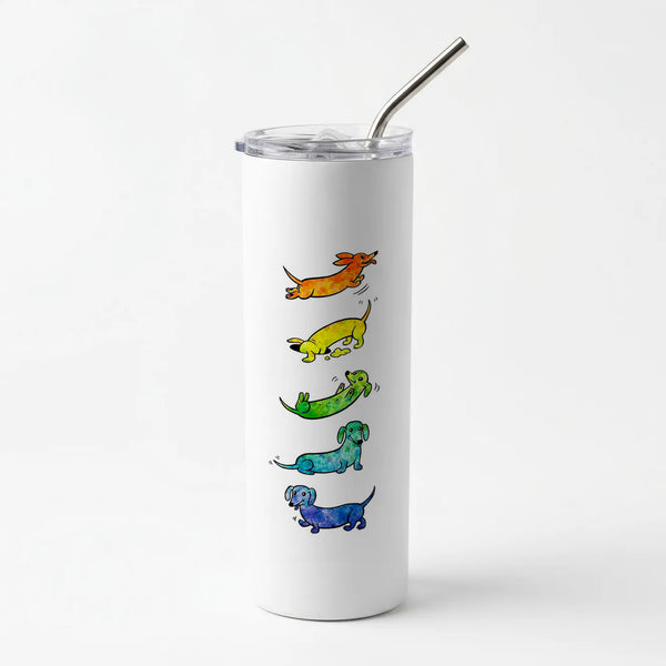 Watercolor Rainbow Dachshunds Skinny Tumbler