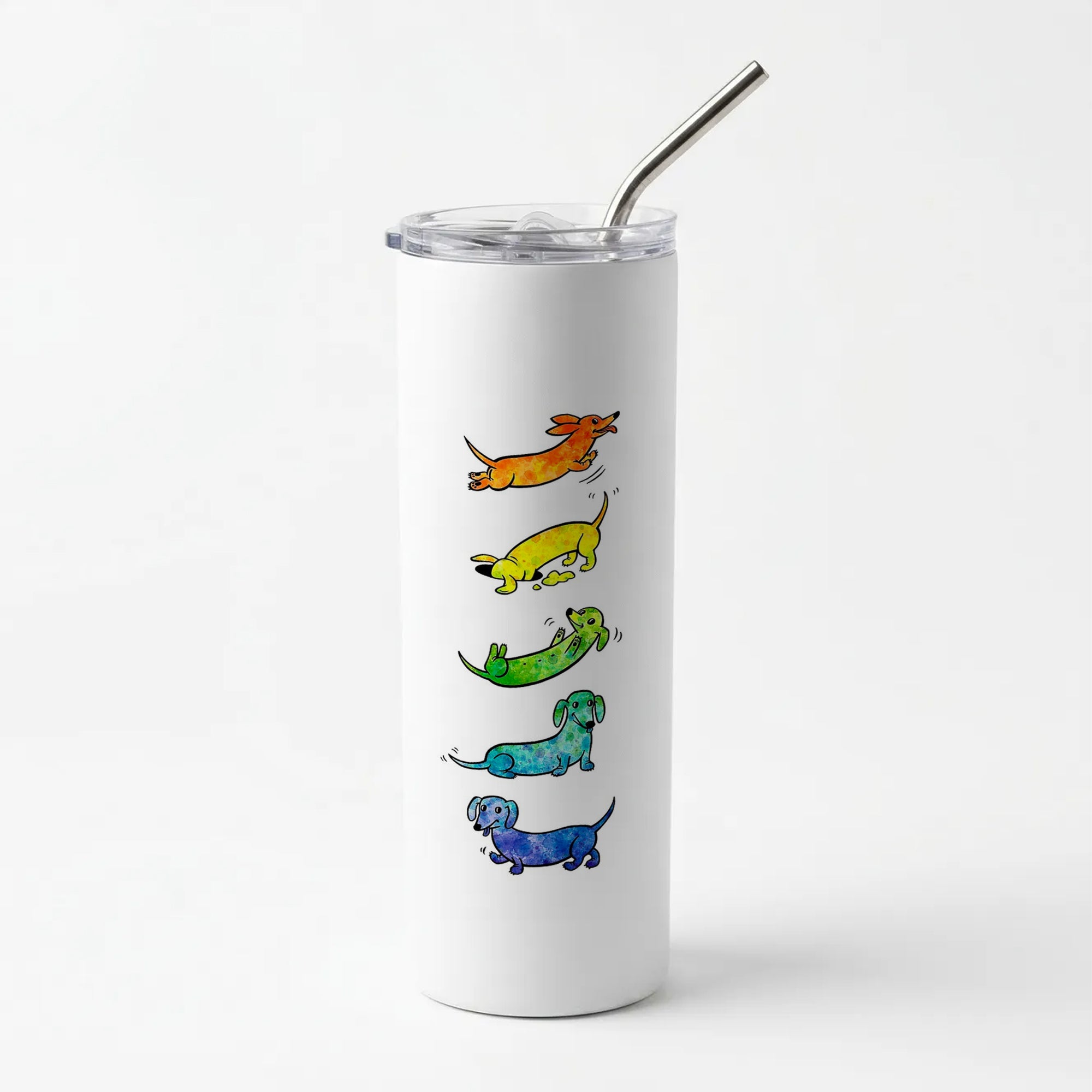 Watercolor Rainbow Dachshunds Skinny Tumbler