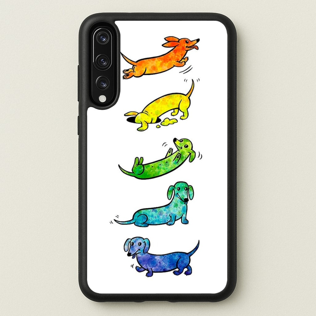 Watercolor Rainbow Dachshunds - Phone Case for Huawei P20 Pro
