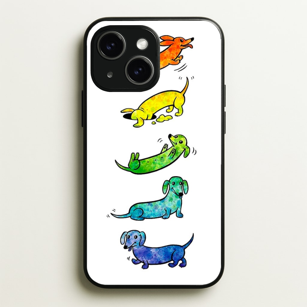 Watercolor Rainbow Dachshunds - Phone Case for iPhone 15
