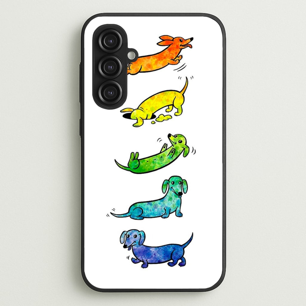 Watercolor Rainbow Dachshunds - Phone Case for Galaxy S23FE