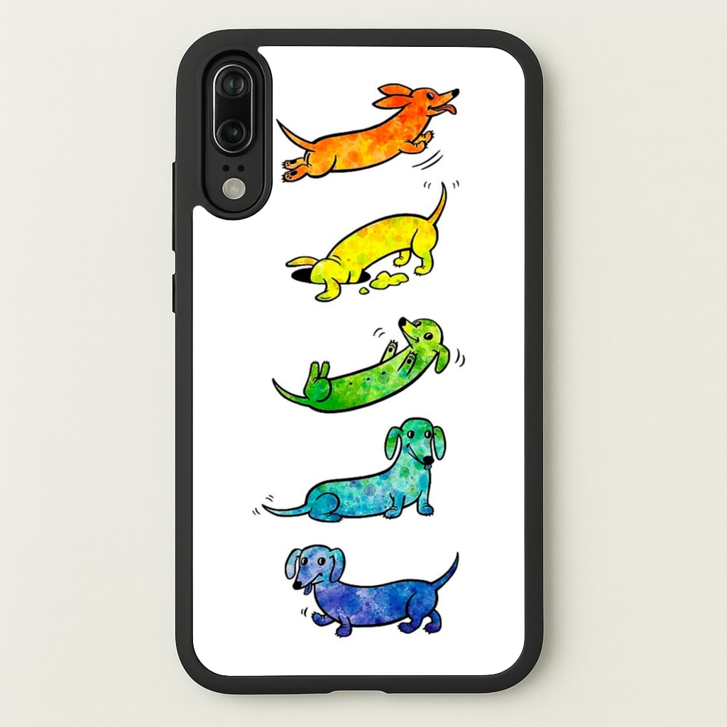 Watercolor Rainbow Dachshunds - Phone Case for Huawei P20