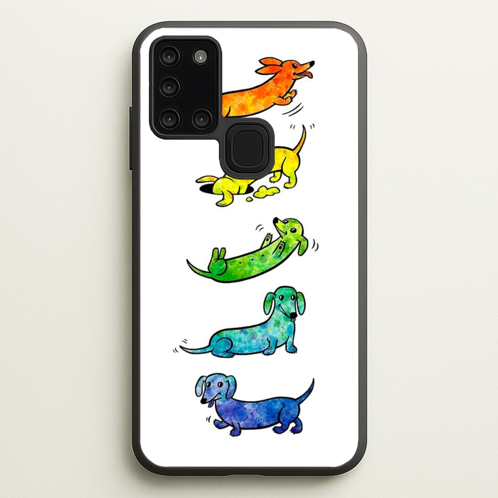Watercolor Rainbow Dachshunds - Phone Case for Galaxy A21s