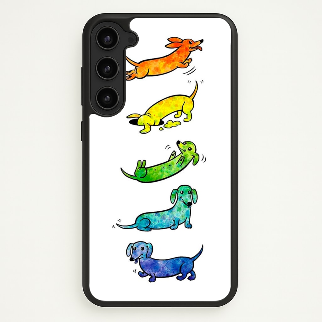Watercolor Rainbow Dachshunds - Phone Case for Galaxy S23