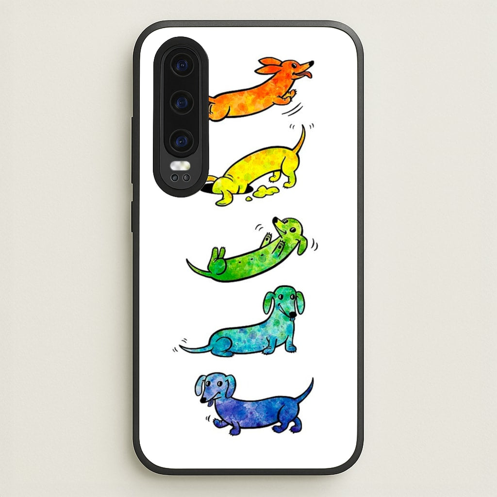 Watercolor Rainbow Dachshunds - Phone Case for Huawei P30