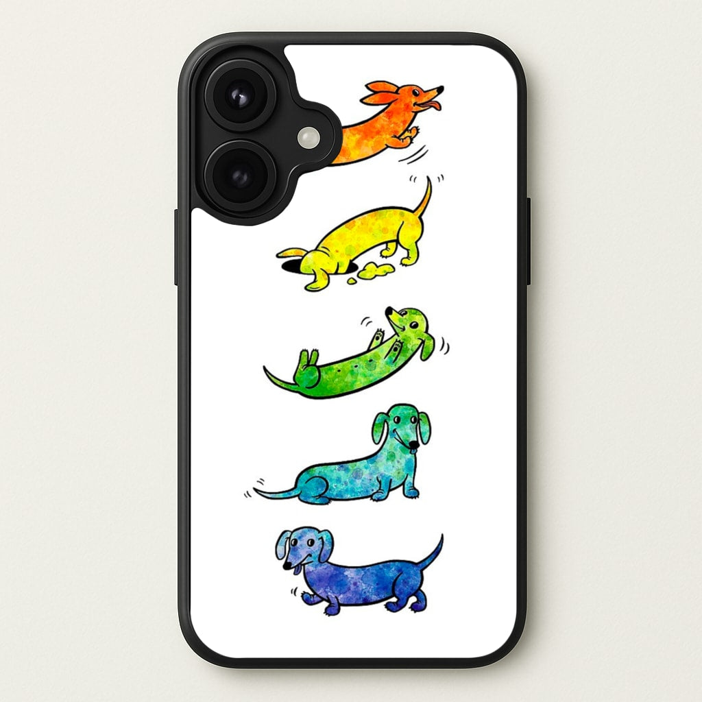 Watercolor Rainbow Dachshunds Phone Case for iPhone 17
