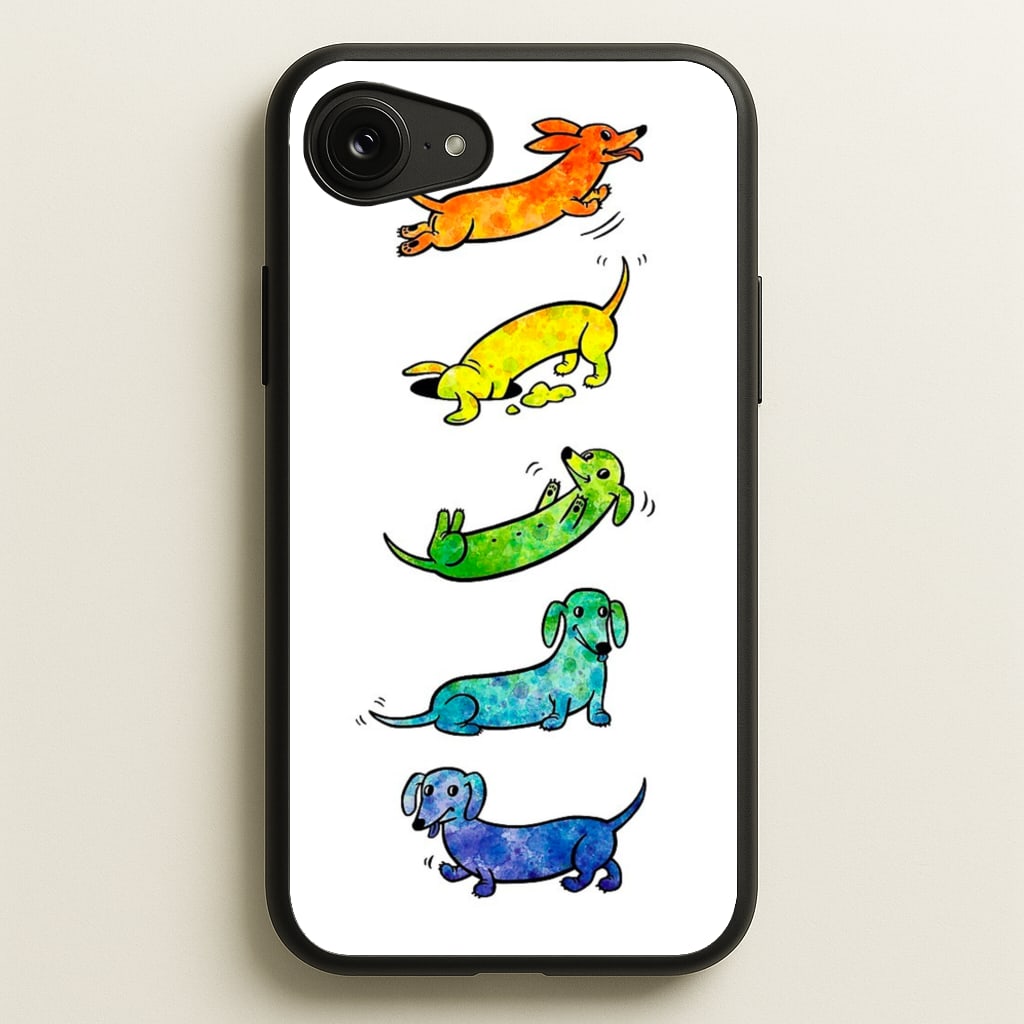 Watercolor Rainbow Dachshunds - Phone Case for iPhone 16e