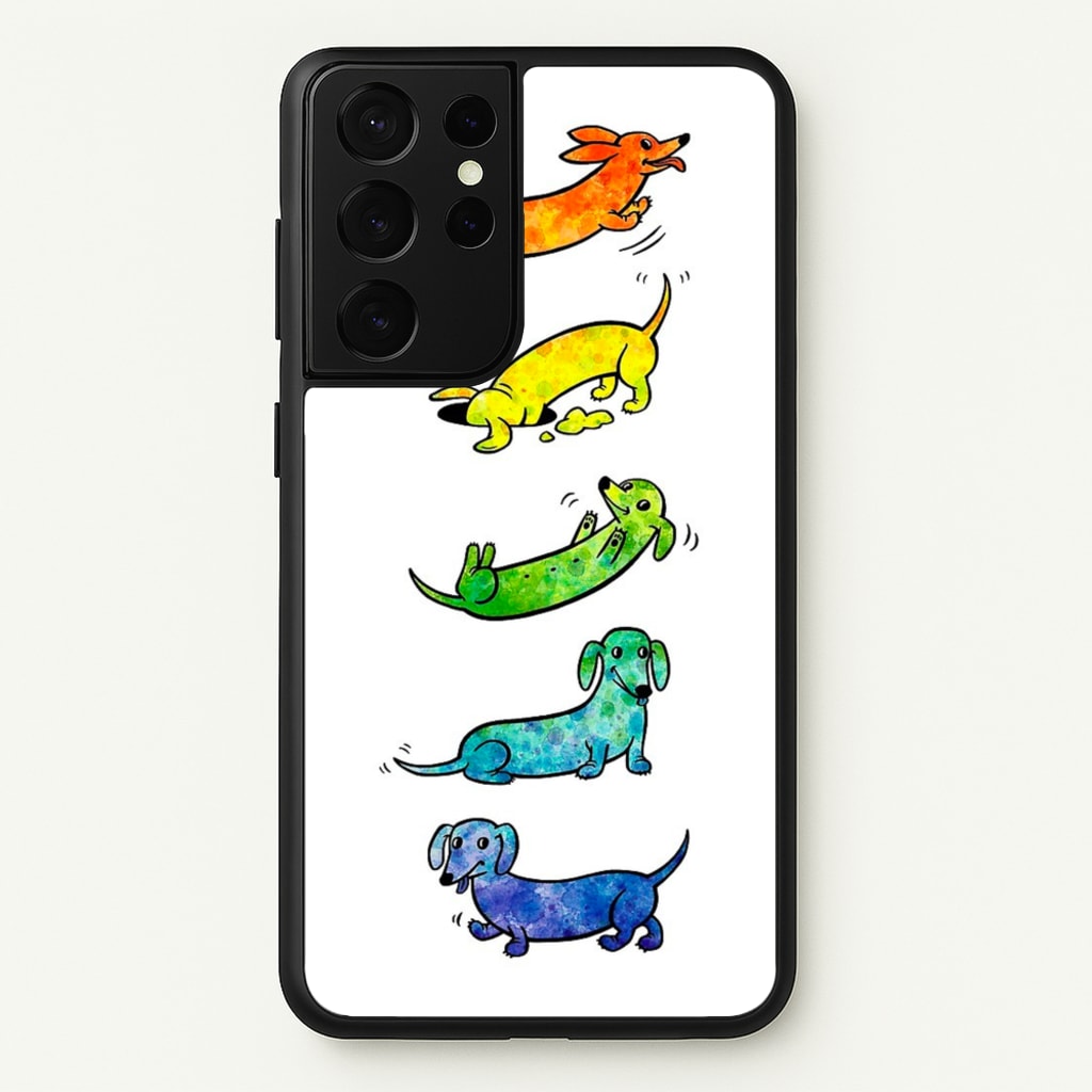 Watercolor Rainbow Dachshunds - Phone Case for Galaxy S21 Ultra