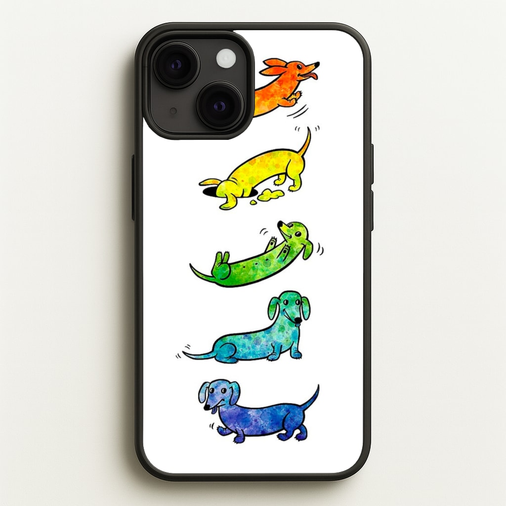 Watercolor Rainbow Dachshunds - Phone Case for iPhone 13 Mini