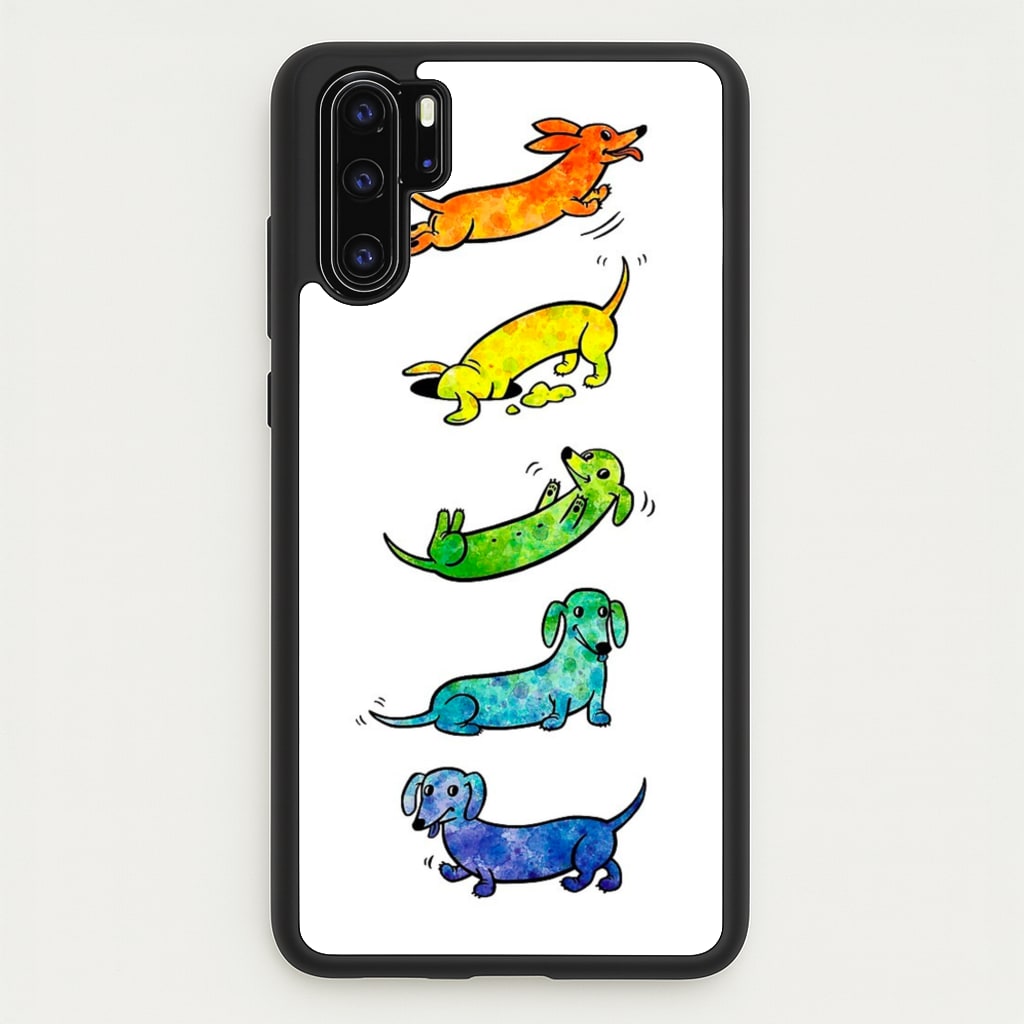 Watercolor Rainbow Dachshunds - Phone Case for Huawei P30 Pro