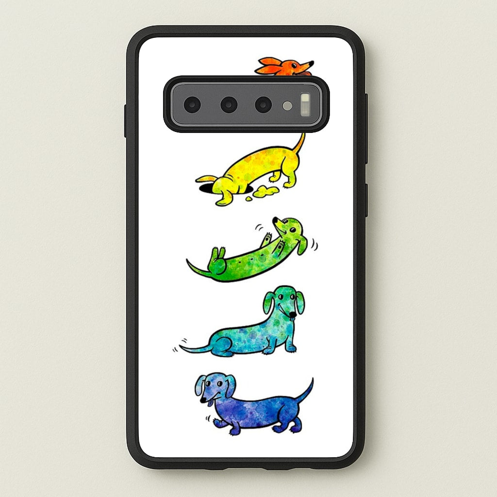Watercolor Rainbow Dachshunds - Phone Case for Galaxy S10