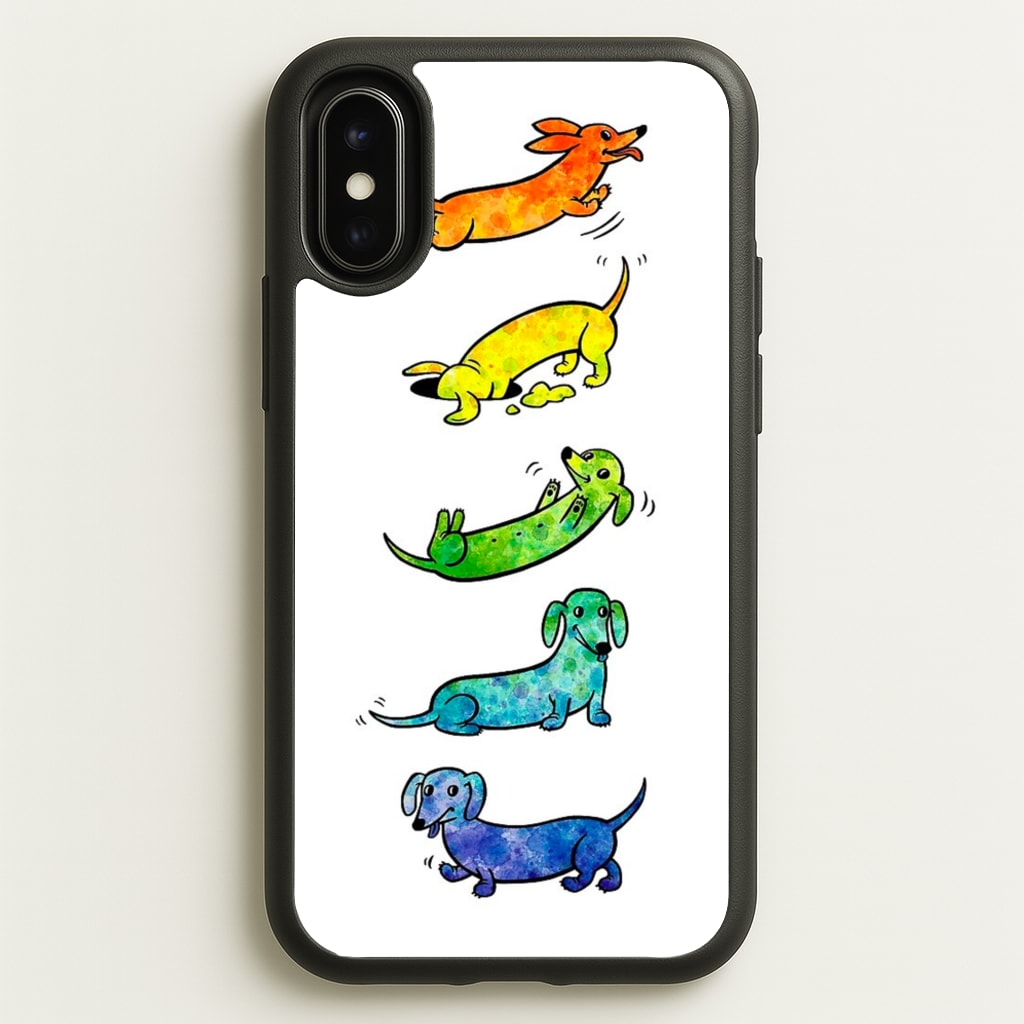 Watercolor Rainbow Dachshunds - Phone Case for iPhone X / XS