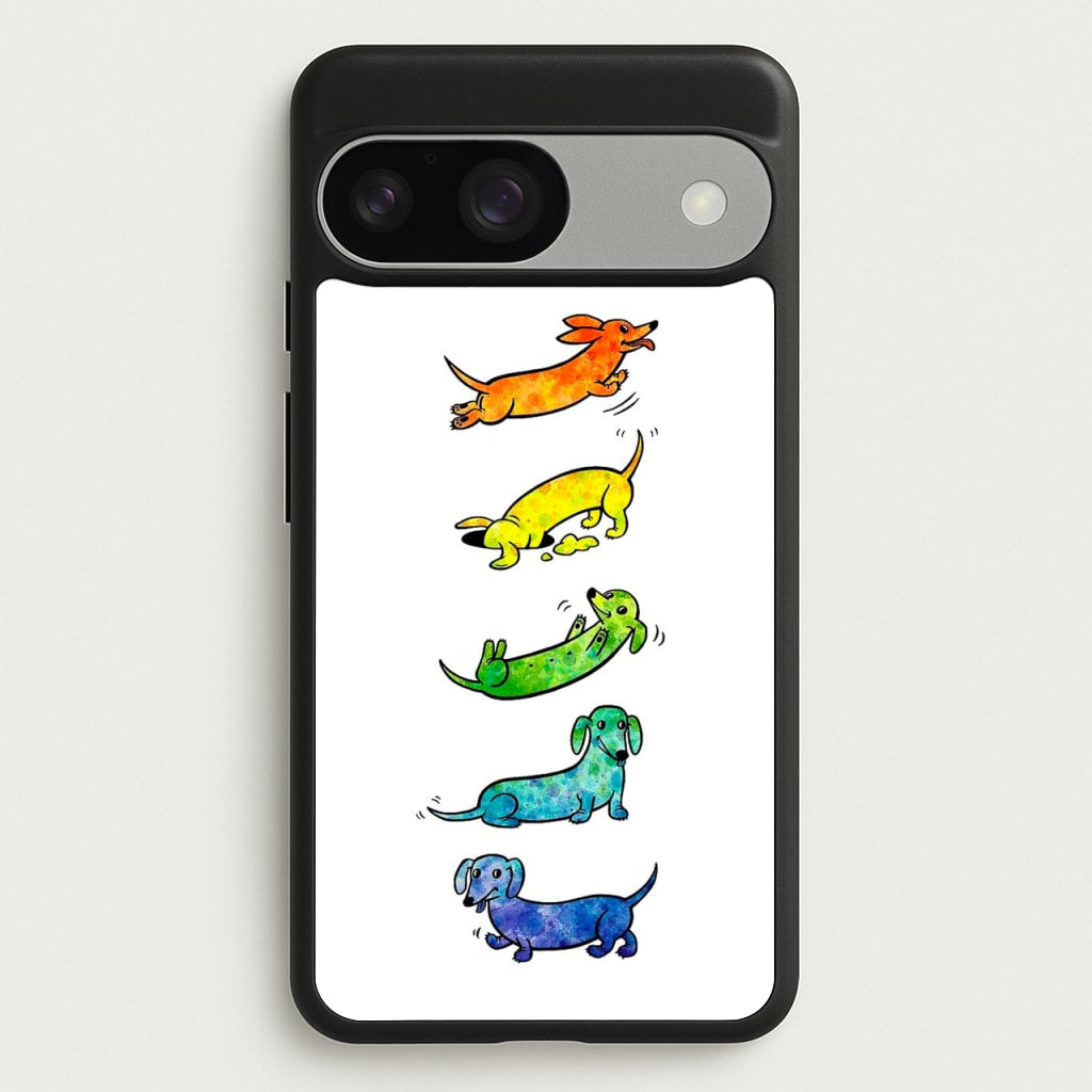 Watercolor Rainbow Dachshunds - Phone Case for Google Pixel 9 / 9 Pro