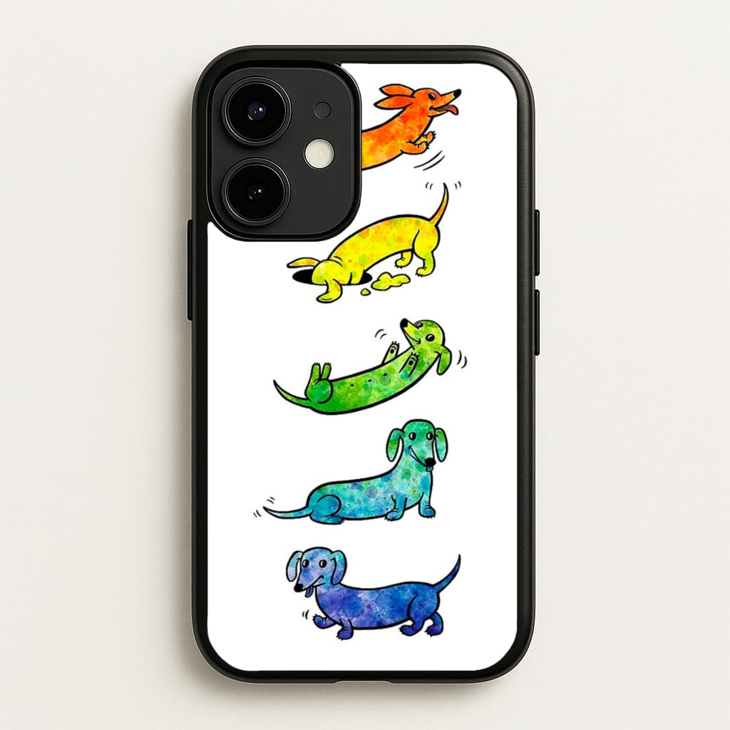 Watercolor Rainbow Dachshunds - Phone Case for iPhone 12 Mini