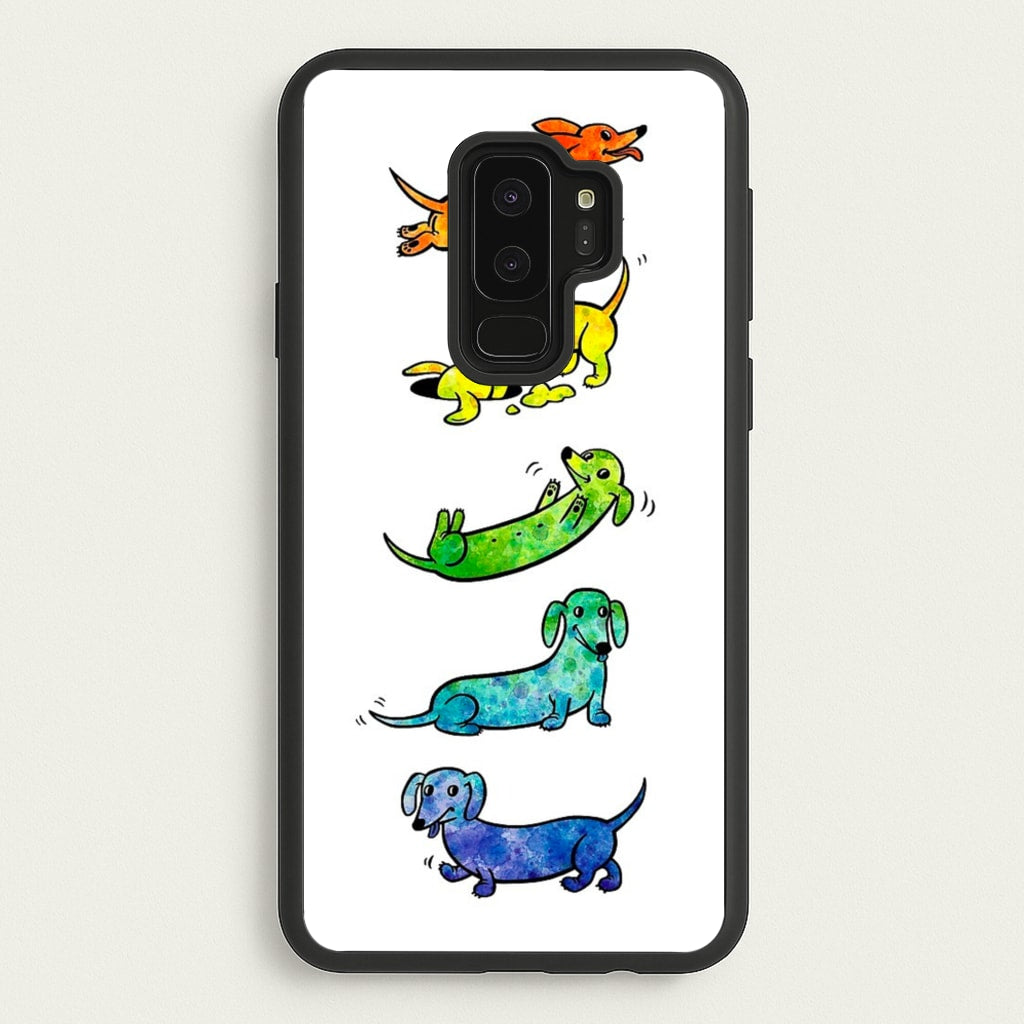 Watercolor Rainbow Dachshunds - Phone Case for Galaxy S9 Plus