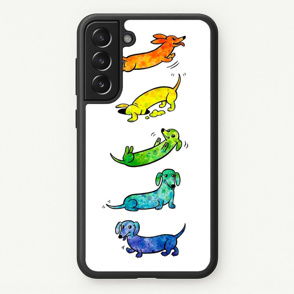 Watercolor Rainbow Dachshunds - Phone Case for Galaxy S21