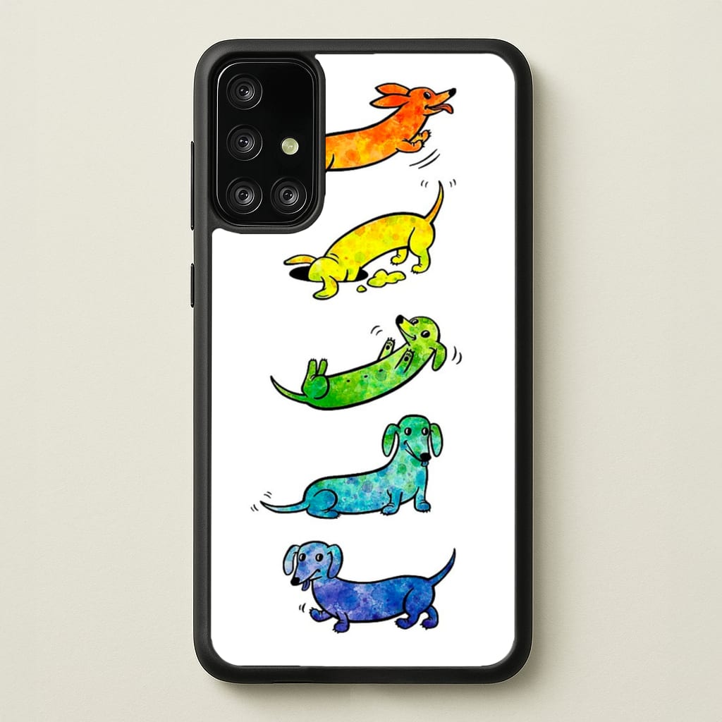 Watercolor Rainbow Dachshunds - Phone Case for Galaxy A71