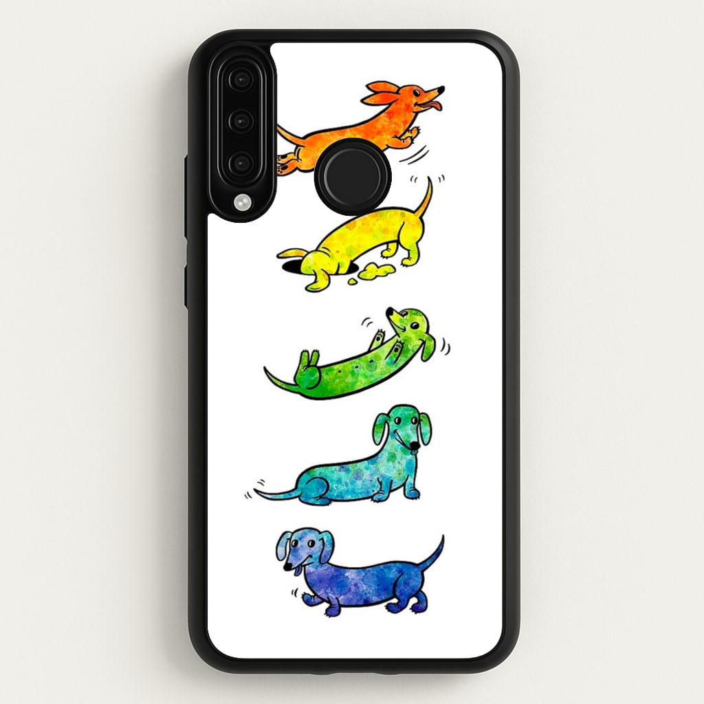 Watercolor Rainbow Dachshunds - Phone Case for Huawei P30 Lite