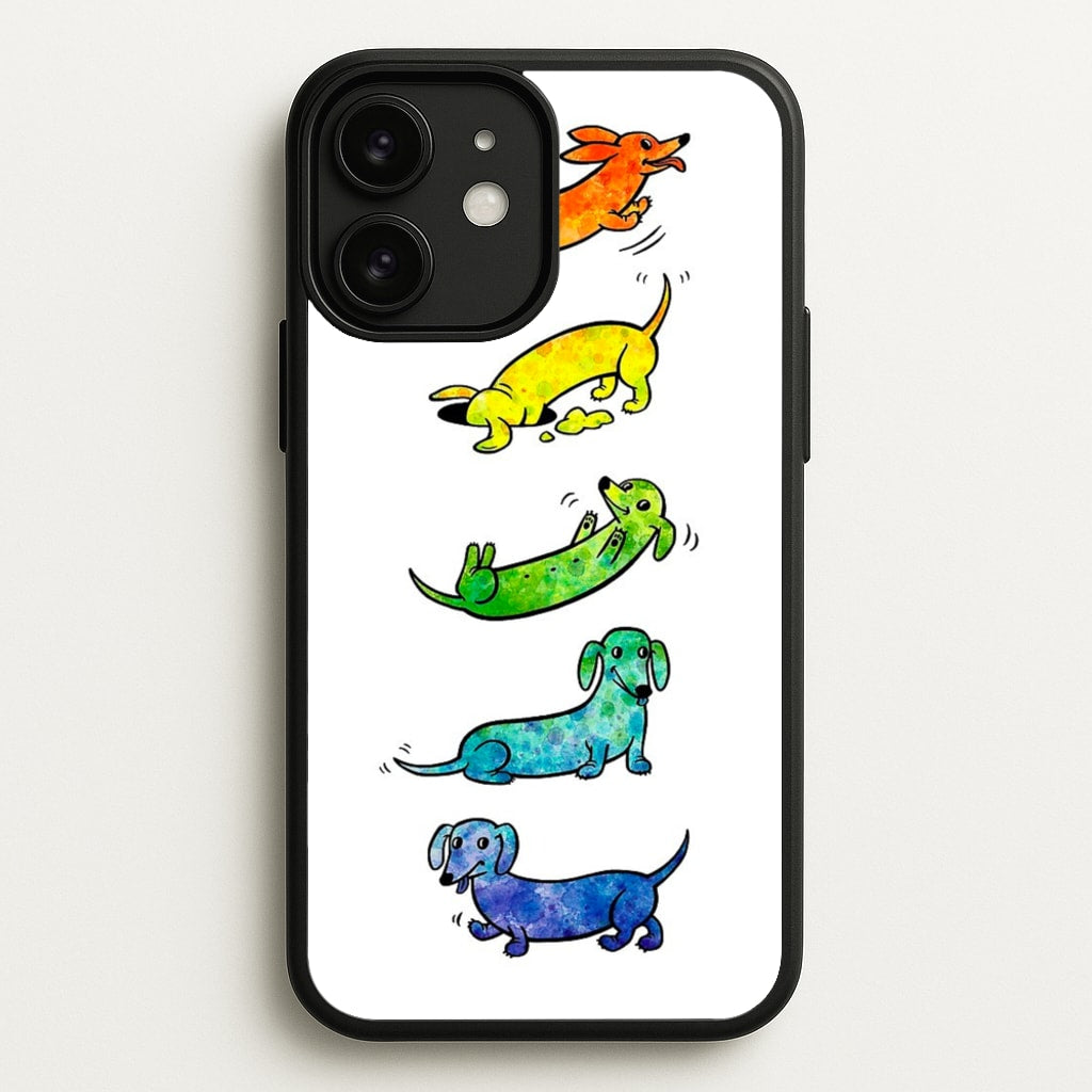Watercolor Rainbow Dachshunds - Phone Case for iPhone 11